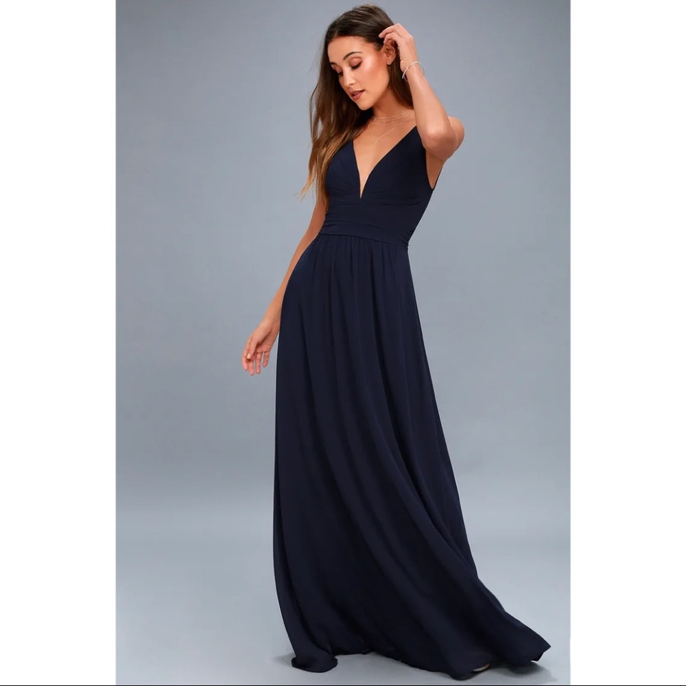 Lulu's Navy Plunge V-Neck Maxi Dress